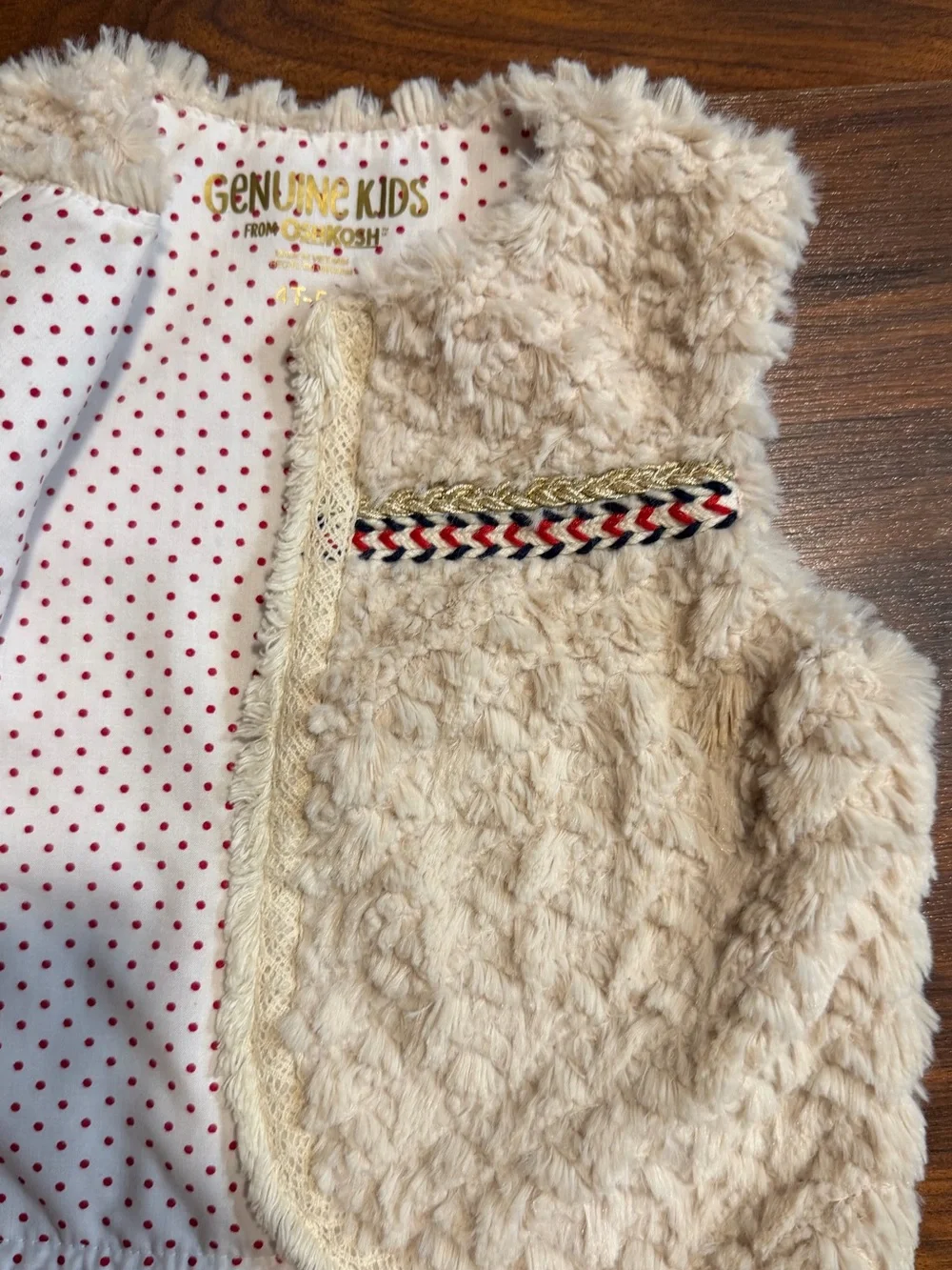 OshKosh B'gosh Cream Faux-Fur Vest with Braided Accent